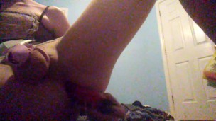 Maid trap fucks self with dildo