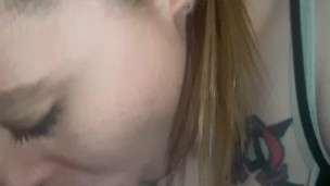 Gagging and sucking on dildo 