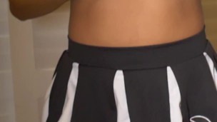 Spinning my sissy tiny clitty like a helicockter in my cheerleader skirt