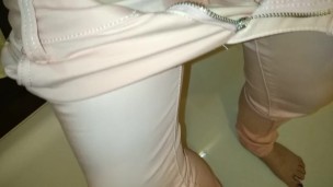 hairy pussy pissing in the pink yeans