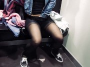 Shaking orgasm. Shopping. Pantyhose and sneakers in public changing room HD 12/16