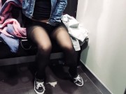 Shaking orgasm. Shopping. Pantyhose and sneakers in public changing room HD 15/16