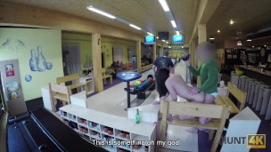 HUNT4K. Shy teen copulates with man in bar while boyfriend is around