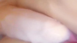 Teaser clip stuffing huge dildo
