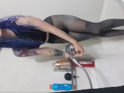 Goth girl being silly and sexy in WET PANTYHOSE 2/16