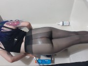 Goth girl being silly and sexy in WET PANTYHOSE 4/16