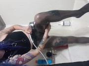 Goth girl being silly and sexy in WET PANTYHOSE 6/16