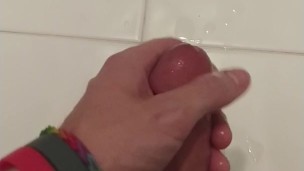 Nut in bathroom with lots of precum