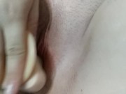 Pushing my small vibrator inside me with my 7in dildo