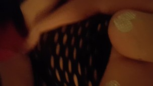 Queen in black luxury fishnet talking dirty, tits and pussy fucked by dildo