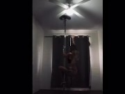 Sexy tattooed pole dancing teen shaking her ass in barely anything