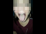 Girl huge mouth and long tongue spit 11/16