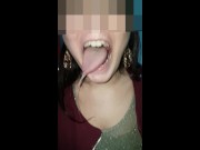 Girl huge mouth and long tongue spit 15/16