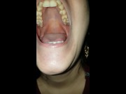 Girl huge mouth and long tongue spit 4/16