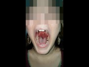 Girl huge mouth and long tongue spit 7/16