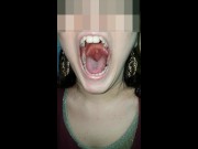 Girl huge mouth and long tongue spit 8/16