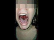 Girl huge mouth and long tongue spit 9/16