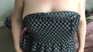 Milf Shows Big Tits & Plays With Tits as Husband Films