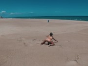 Awesome nudist girl have fun on a public beach in Valencia. Naked Outdoors