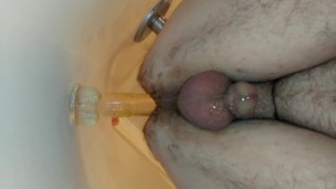 WATCH AS I FUCK MY HAIRY ASS WITH MY NEW CLEAR DILDO!
