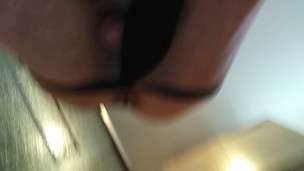Twink rides dildo in bathroom