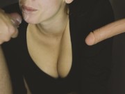 Threesome with dildo and bf. Huge cumshot in my mouth. Sucking two cocks! 15/16