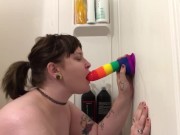 Amature rainbow dildo blowjob