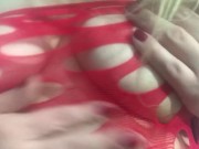 Carlycurvy lingerie haul on her fishnet dresses 9/16