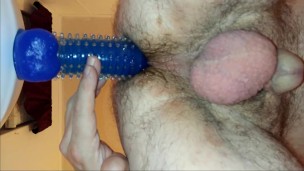 Watch me fuck my hairy ass with my favorite dildo and a cock sleeve!