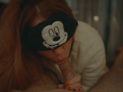 Mickey Mouse Cosplay Blindfold Sensual Blowjob Massive Cumshot Redhead POV 8/16