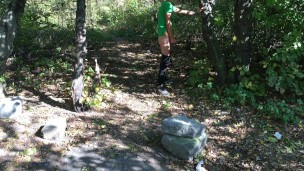 Jerk off at the cruising area - Cum with both hands on used condoms ( long video version )