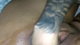 My big booty tattooed ebony ex fisting herself for me