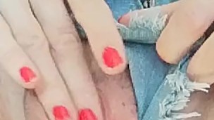 first time denim shorts horny masturbation close up