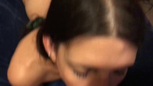 Homemade wife laying on bed and sucking cock and swallowing POV with CIM