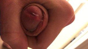 Guy Jerks Himself Off and Cums Standing up