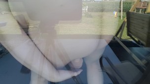 Slut practises their blowjob skills while you look on from outside