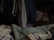 Solo fat male jerking off small dick in bed