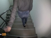 Blowjob with my neighbor in the entrance cum on my face - Nicky mist 4K