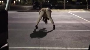 Slut wife completely nude flashing in a parking lot