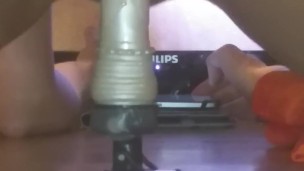 Rideing my mounted dildo on the table cum watch!!