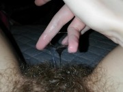 playing with my wet hairy big clit cummy pussy grool after orgasm