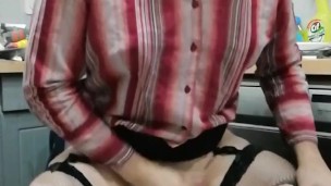 Patty Crossdresser wanking on a chair