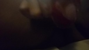 Nasty Hairy Teen masturbates on period with red cream