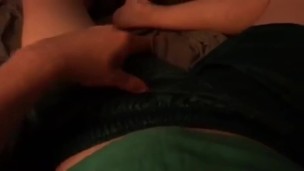 Sexy stud works his hard cock peaking through gym shorts