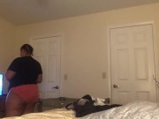 Play with my cucumber until he comes out of the bathroom and fucks me 2/16