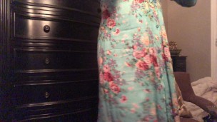 A Tease Clip. Garter Belt & Stocking. Peeks of lingerie through long dress.