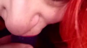 Chubby Redhead Gives Dildo Sloppy Blowjob