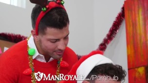 ManRoyale Christmas office party fuck with two hunks