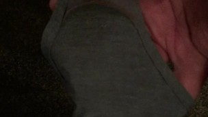 Big cumshot in my GFs panties when she is upstairs