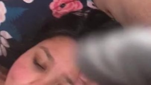 Husband Blowing a Thick Fat Facial On Cute Wife